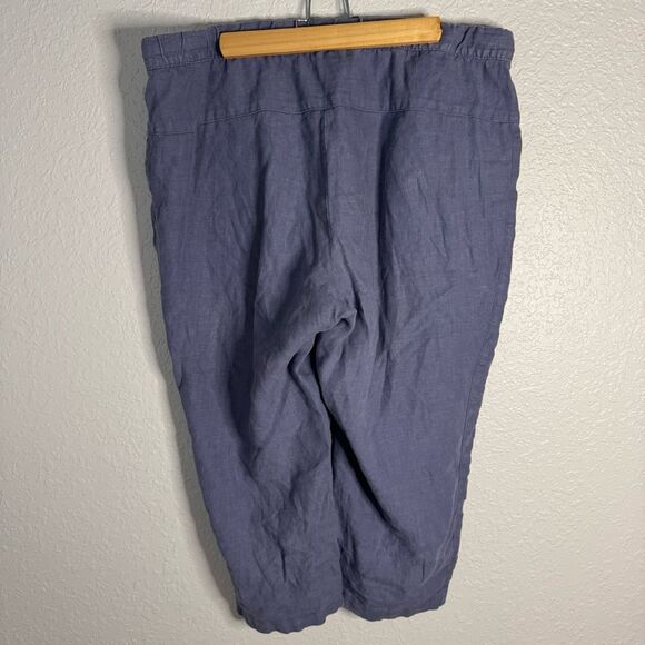 Pure J Jill Linen Cropped Pant Elastic Waist Size XL Petite Pockets Blue Relaxed - Picture 8 of 8